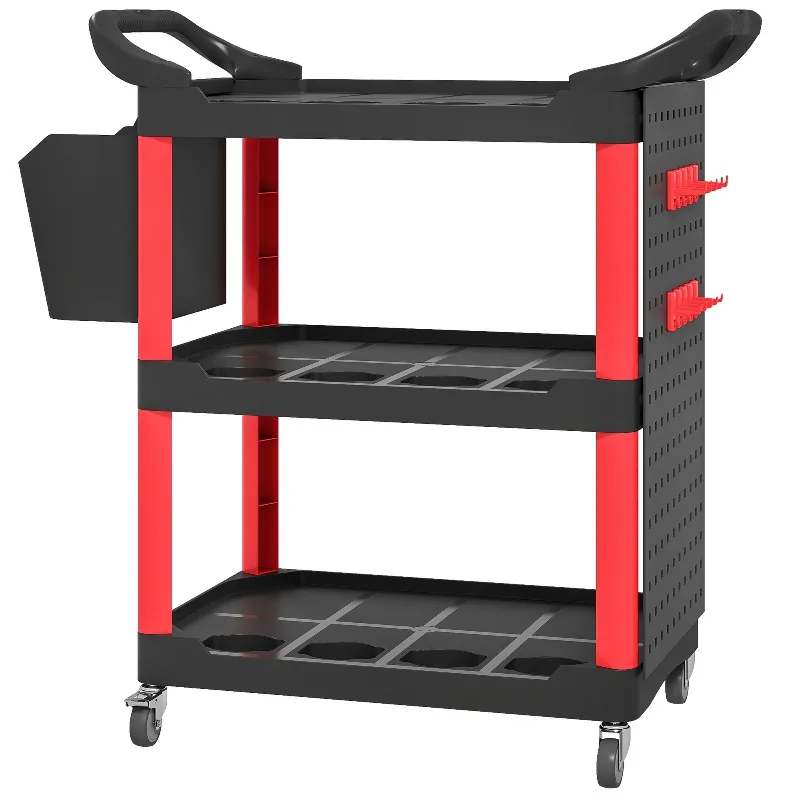 

HOMCOM Mobile Work Center: 3-Tier Tool Cart with Shelf & Bucket, Supports 200 LBS (Black/Light Gray)