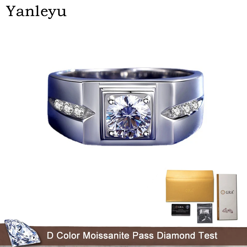 

Yanleyu Men's Classic Wedding Ring 1.0 Carat Moissanite D Color Diamond Real Platinum PT950 Fine Jewelry Ring Gift for Husband