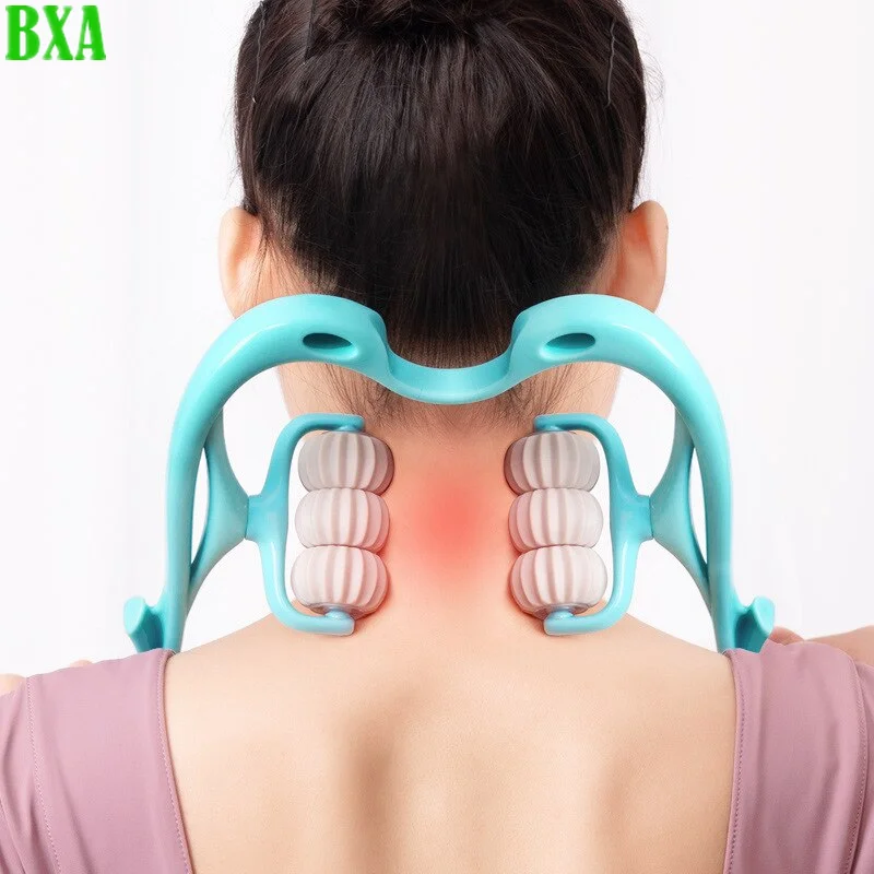 Massageador cervical multifuncional para pescoço, clip artefato, seis rodas, amassar, manual, uso doméstico, rosa, azul, 1pc