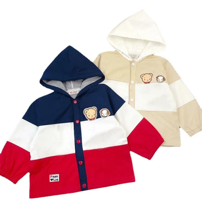 

Зимнее пальто для мальчиков и девочек, куртки, японская модная куртка с мультяшным медведем, цветная ветровка, пальто, детская верхняя одежда, детская одежда
