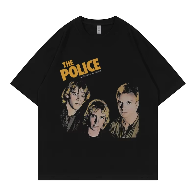 

2025 ThePolice Rock Print American Street Casual Cotton Round Neck Short-sleeved T-shirt High Quality Luxury Brand