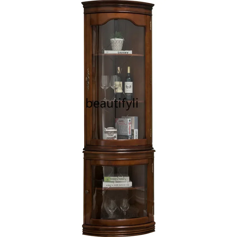 American-Style Solid Wood Restaurant Wine Cabinet European-Style Living Room Three Turns Corner Corner Shelf Side   Household