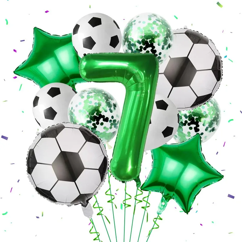 1 Juego de Globos de Helio con Forma de Balón de Fútbol, Decoraciones para Fiestas de Cumpleaños, Niños, Niño, 32 Pulgadas, Número Verde, Balón de Fútbol, Artículos Deportivos