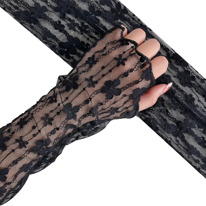 Guantes largos sin dedos de verano para mujer, mangas de protección solar, guantes de malla de encaje fino para mujer, manoplas transpirables con