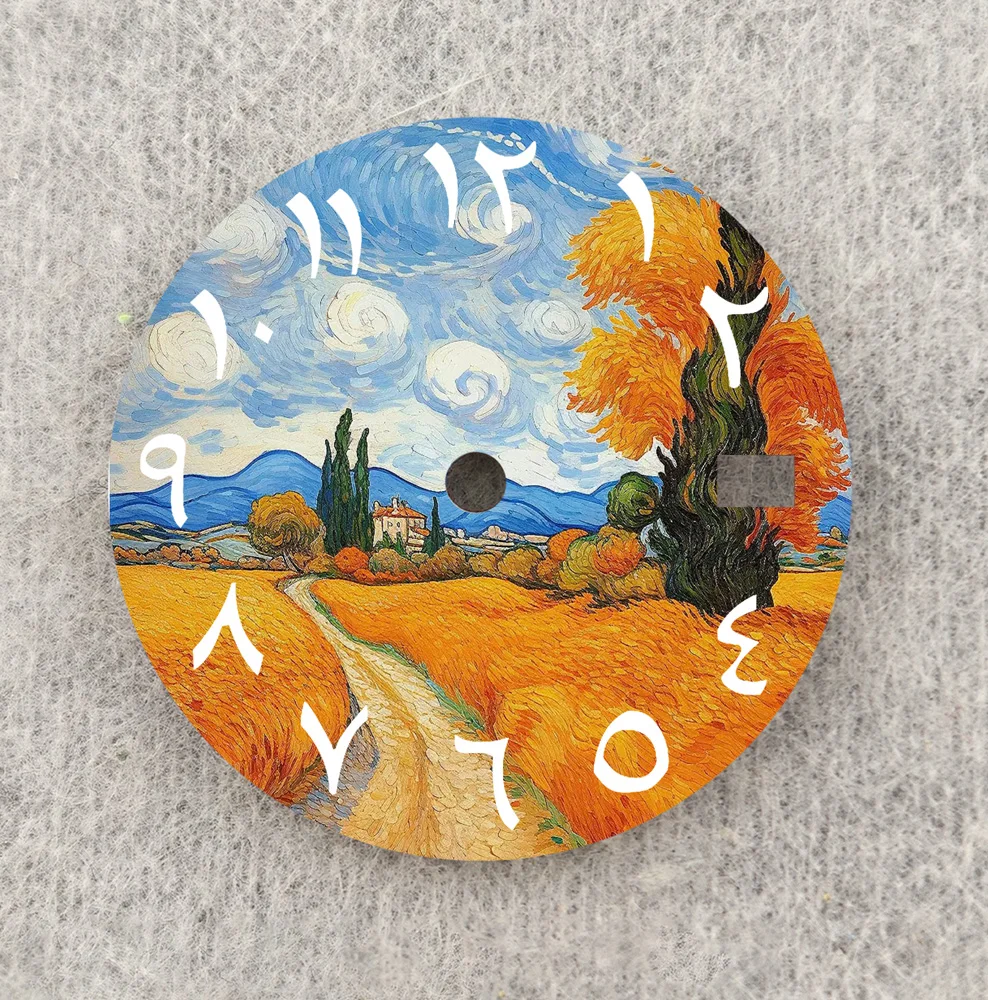 Циферблат NH35, креативная картина маслом, циферблат 28,5 мм, циферблат с арабскими цифрами, циферблат NH36, индивидуальная посадка, замена деталей часов NH35/36, механизм