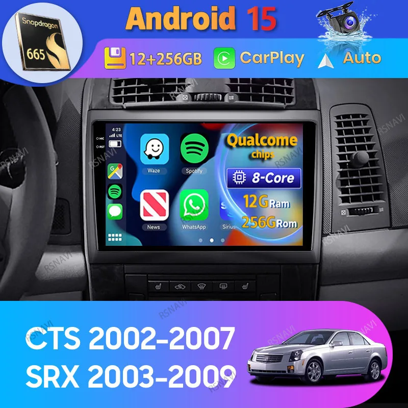 Android 15 Carplay Auto For Cadillac CTS 2002 - 2007 SRX 2003 - 2009 Car Radio GPS WIFI+4G Video Multimedia 2 Din Player Stereo