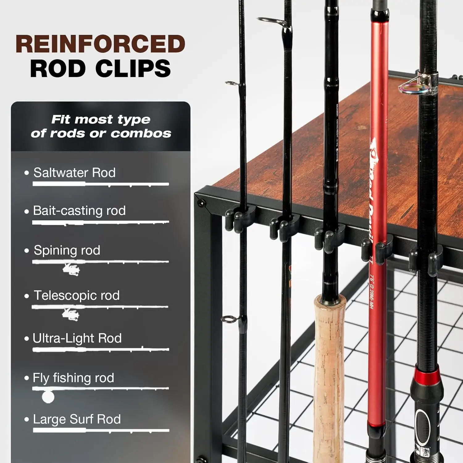 Fishing Rod Holder for Garage Storage, Holds Up to 10 Rods and Gear