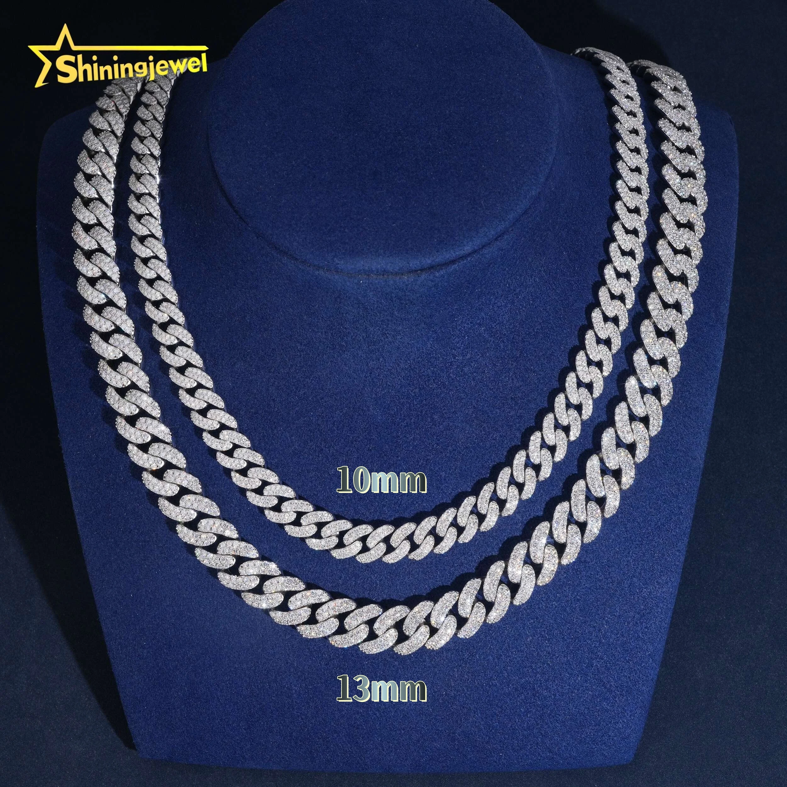 Smooth New Moon 10mm 13mm 2 Row Cuban Link Chain Button Design Moissanite Cuban Bracelet Necklace Hip Hop Diamond Cuban Links，