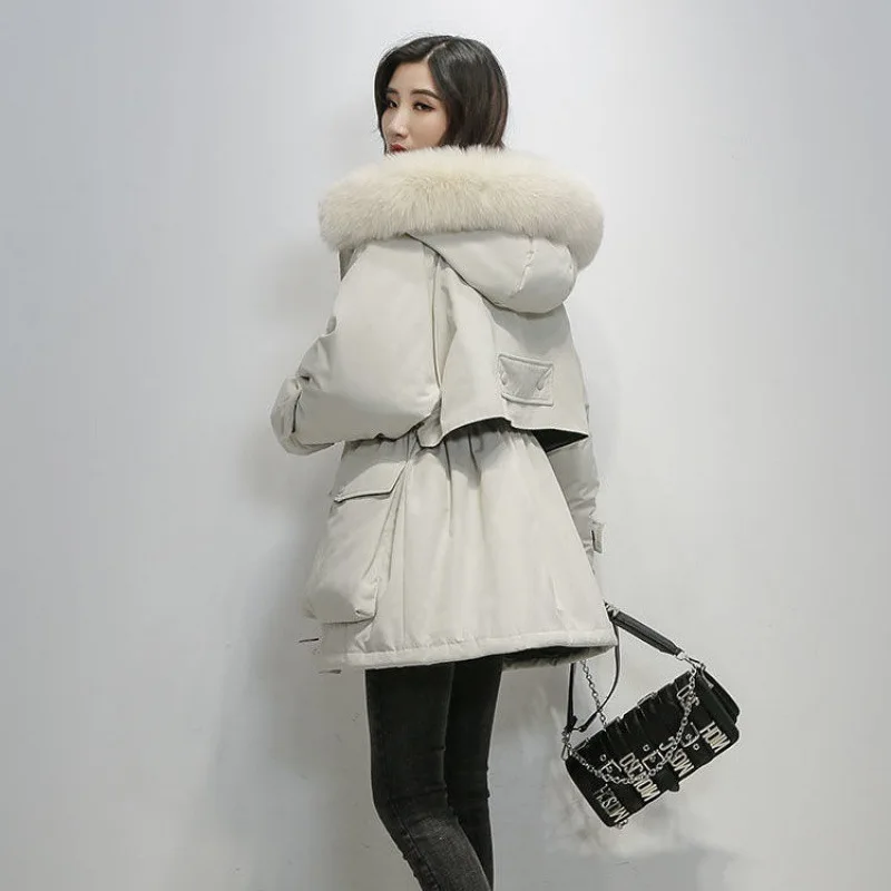 Women Winter Cotton Down Jacket Thick Warm Parkas Female Outerwear Women Puffer Jackets Coats Withe The Big Fur Hood