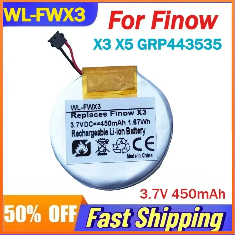 

3.7V 450mAh WL-FWX3 Smartwatch Rechargeable Lithium Ion Battery for Finow X3 X5 GRP443535