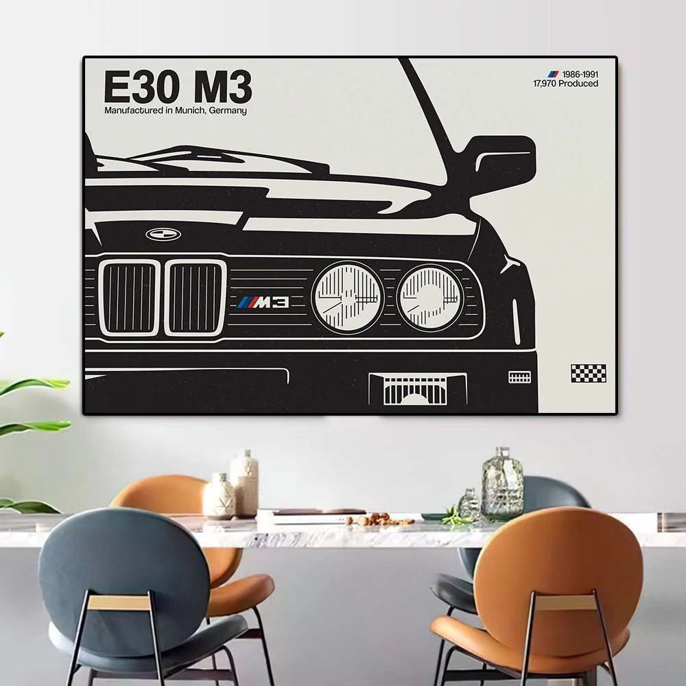 Abstract Racing E30 M3 Canvas Painting Classic Luxury Sports Car Poster And Print Gaming Club Graffiti Wall Art Room Home Decor