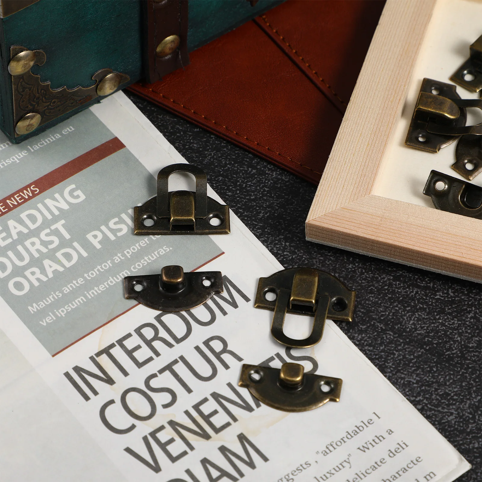 10 Buah Kunci Pengait Perunggu untuk Kotak Kayu, Lemari Perhiasan, Kotak Peralatan, Anti Karat, Kunci Pengait Dekoratif