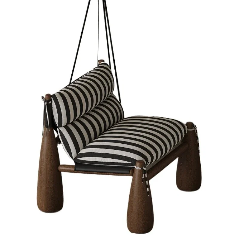

Medieval solid wood designer baseball chair, home living room striped fabric single leisure chair, ambient sofa chair