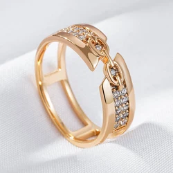Wbmqda Unique Chain Shape Ring For Women 585 Rose Gold Color With White Natural Zircon High Quality Daily Match Fashion Jewelry
