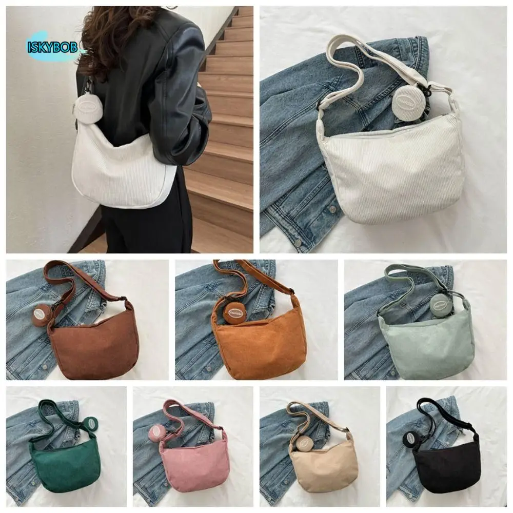 

Large Capacity Corduroy Shoulder Bag Cotton Cloth Korean Style Solid Color Shoulder Bag Tote Bag Handbag Handbag with Coin Purse