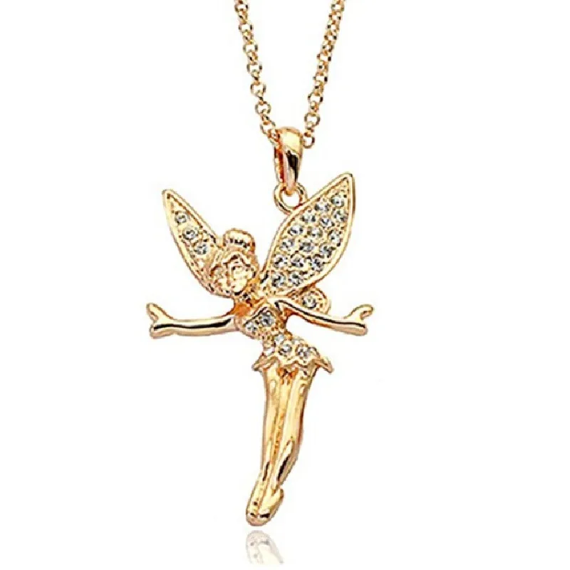 Fashion Gold Plated Fairy Necklace Angel Jewelry Zircon Wing Pendant Necklaces for Women Birthday Anniversary Gift Wholesale