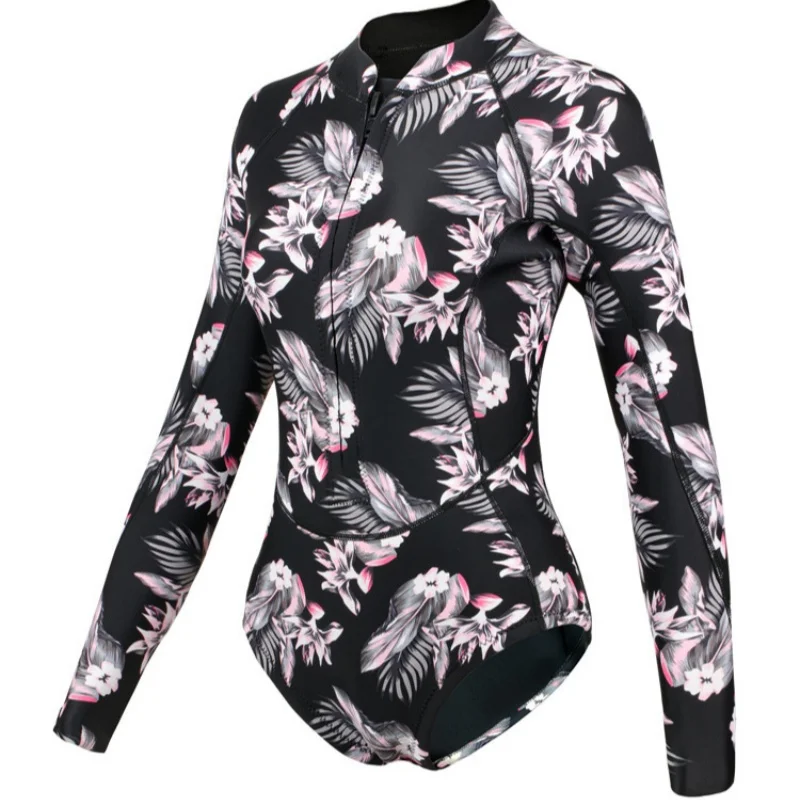 

2mm Neoprene Wetsuit Long Sleeve One Piece Swimsuit Diving Suit Water Surf Swim Snorkel Front Zip Printed Driftting