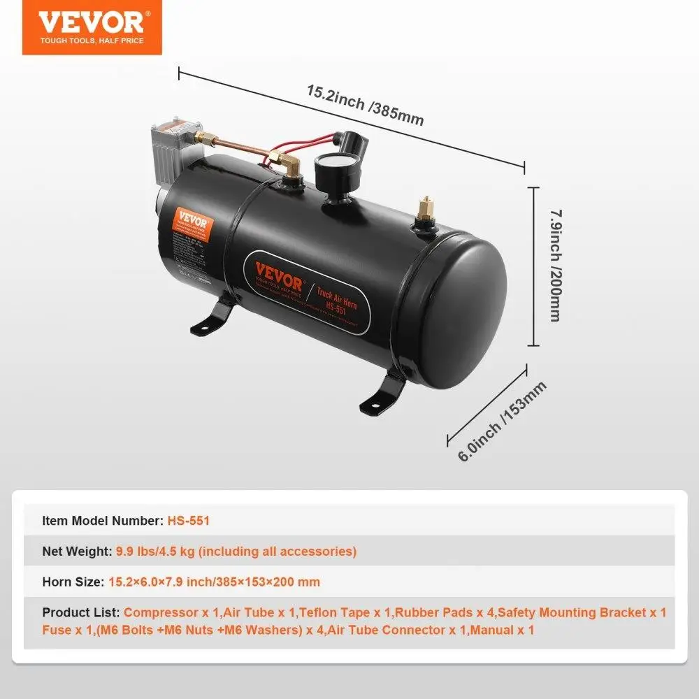 12V Air Compressor 0.8 Gallon 3L for train Horn System 120 psi Onboard Inflator for Tires Mattresses