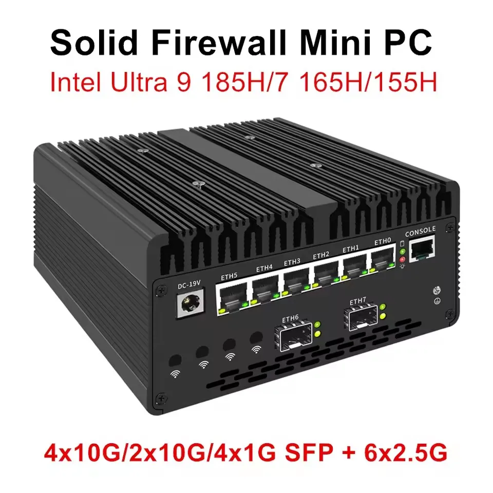 Topton Ultra 9 185H Брандмауэр Мини-ПК Ultra 7 165H 155H 4x/2x 10G SFP 6*2.5G LAN, Intel vPro 2xNVMe Thunderbolt 4 Сервер для домашней лаборатории