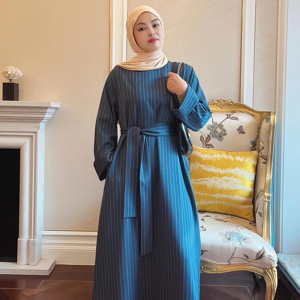 

Stripe Abayas Women Muslim Long Maxi Dress Ramadan Eid Tunic Kaftan Turkey Islamic Arabic Clothing Kaftan Dubai Robe Middle East