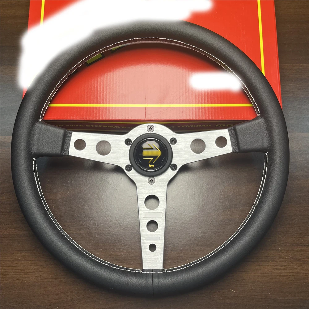 Car modified universal leather flat steering wheel 14inch/340mm For MOMO Prototipo Style pu Leather Racing Sport Steering Whee