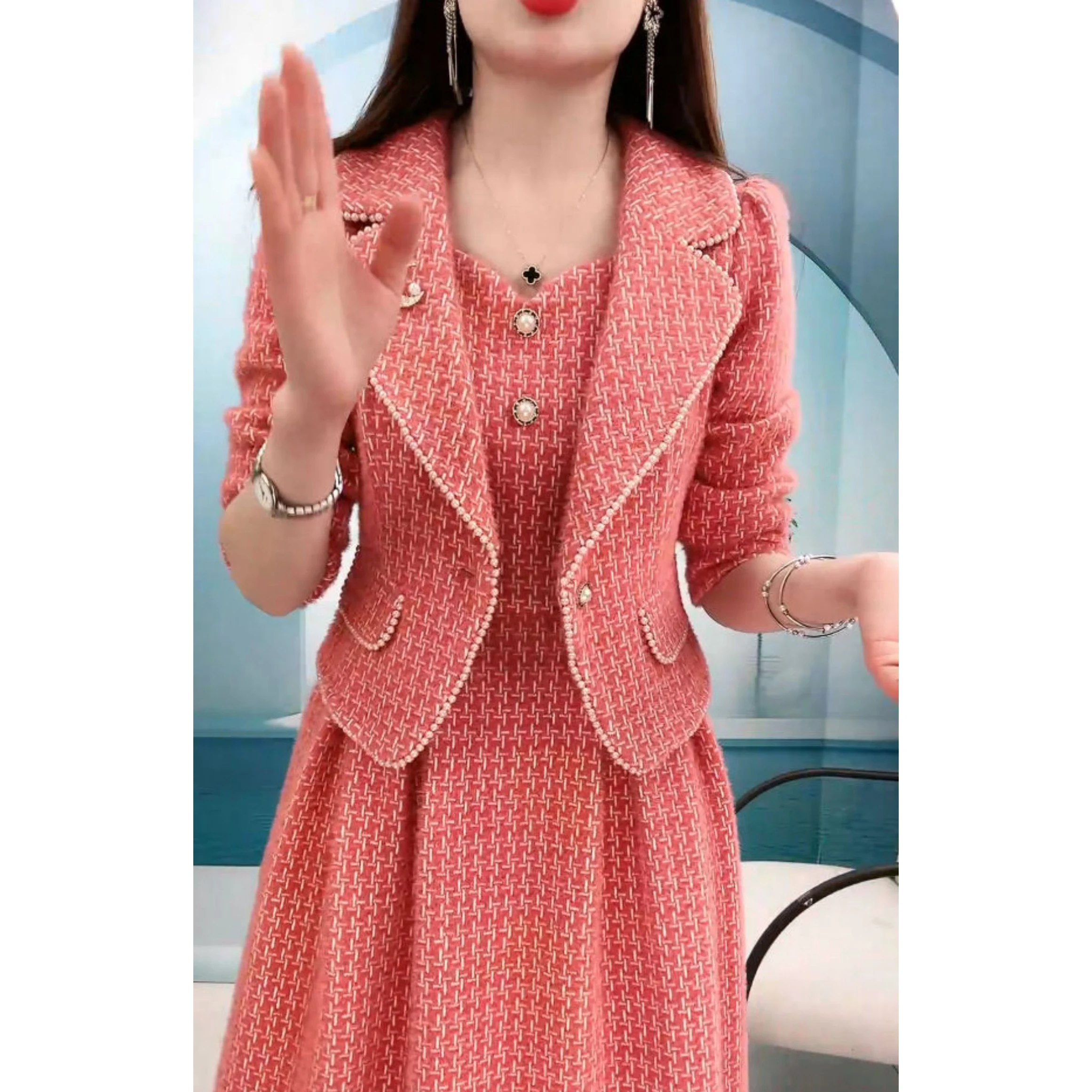 2023 Spring Autumn New Fashion Two-piece Women\'s Korean Loose Suit Collar Elegant Waist Slim Blazer Jacket+Dress Female Clothes