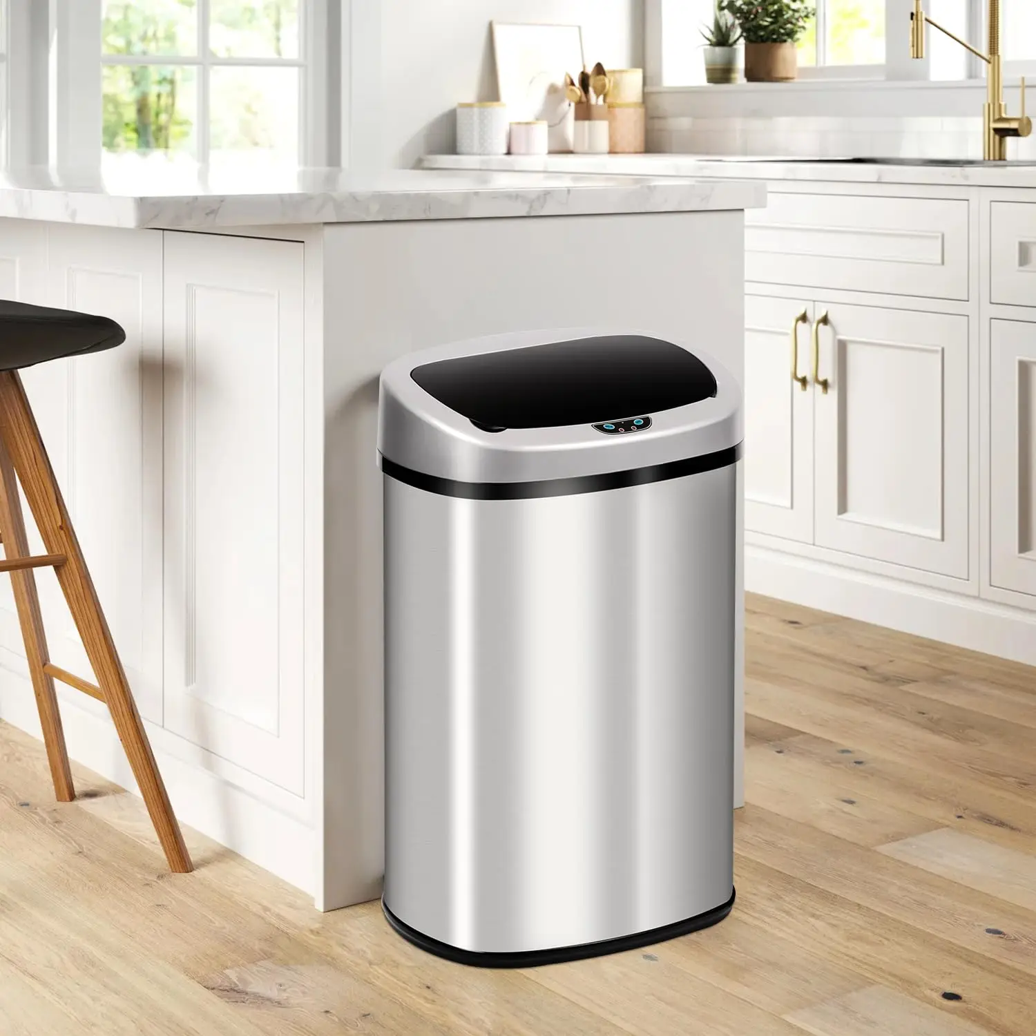 

Kitchen Trash Can Stainless Steel Garbage Trash Can Automatic Touch Free High-Capacity Garbage Can with Lid Home