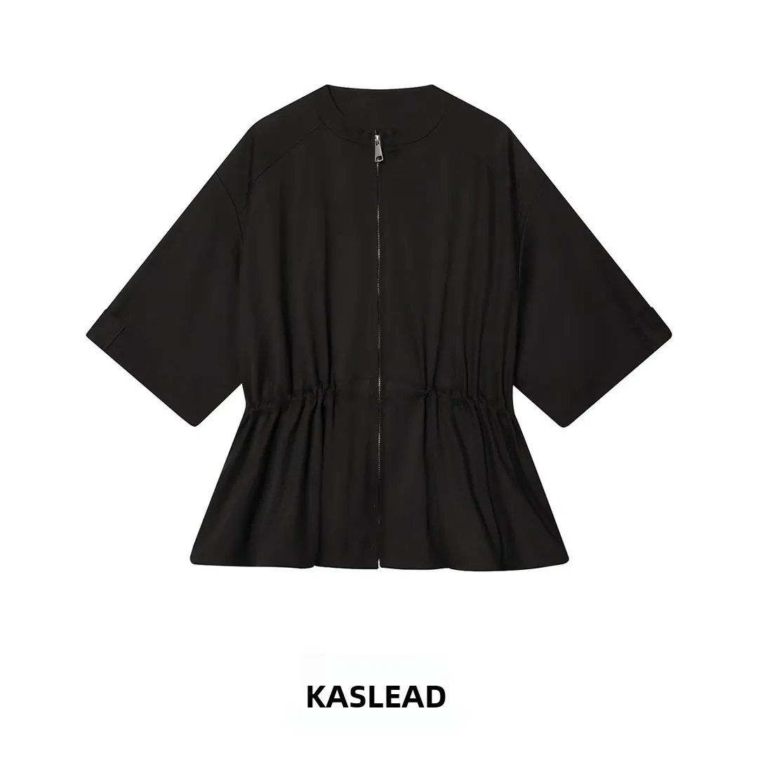 

KASLEAD Fashionable Women's Short Sleeve Parka Jacket Puffy Sleeves Stylish Outerwear Polyester Fiber Zipper Closure Spring 2026