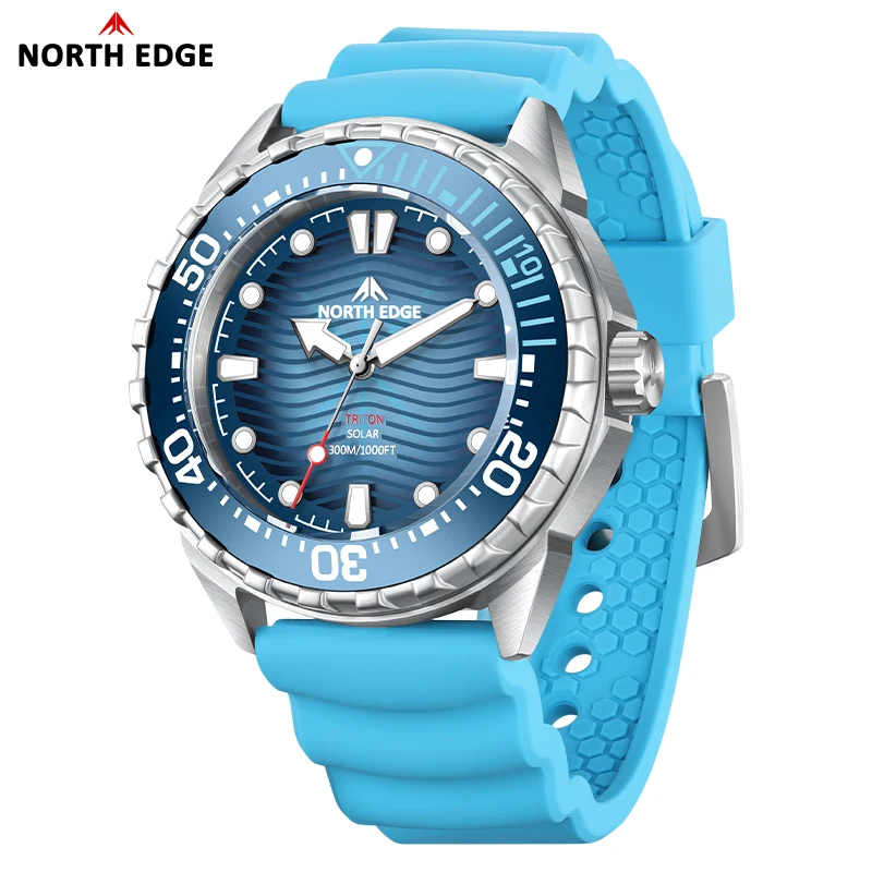 

NORTH EDGE TRITON 2025 Новые часы для дайвинга на солнечной энергии, мужские роскошные кварцевые часы для мужчин, корпус из нержавеющей стали 316L, водонепроницаемый, 300 м