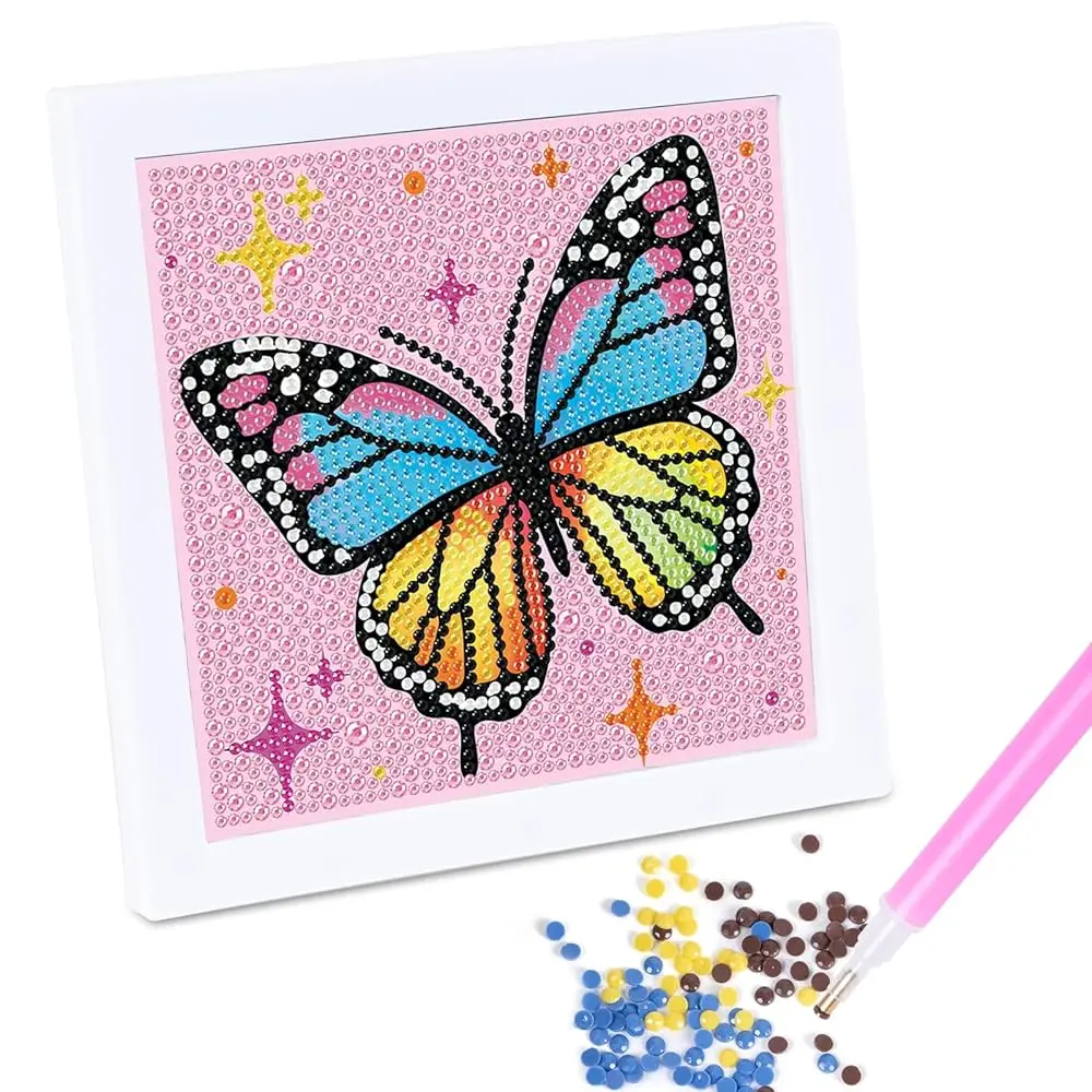 Butterfly Diamond Art Kits for Kids, Art and Crafts with Frame Mosaic Kits for Ages 6-8 -10-12, Gem Art for Home Wall Decor
