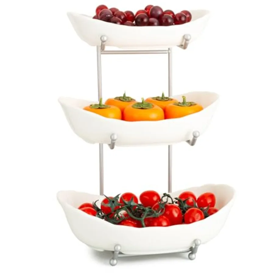 

Керамическая фруктовница для кухонной столешницы, 3-ярусная керамическая сервировочная чаша с металлической подставкой, подставка для фруктов, набор для подачи фруктов