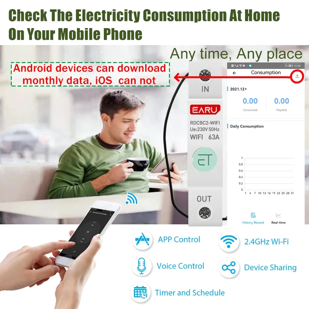 1p din rail wifi smart energie zähler strom verbrauch kWh zähler leistungs schalter zeit timer schalter relais voltmeter für smart home