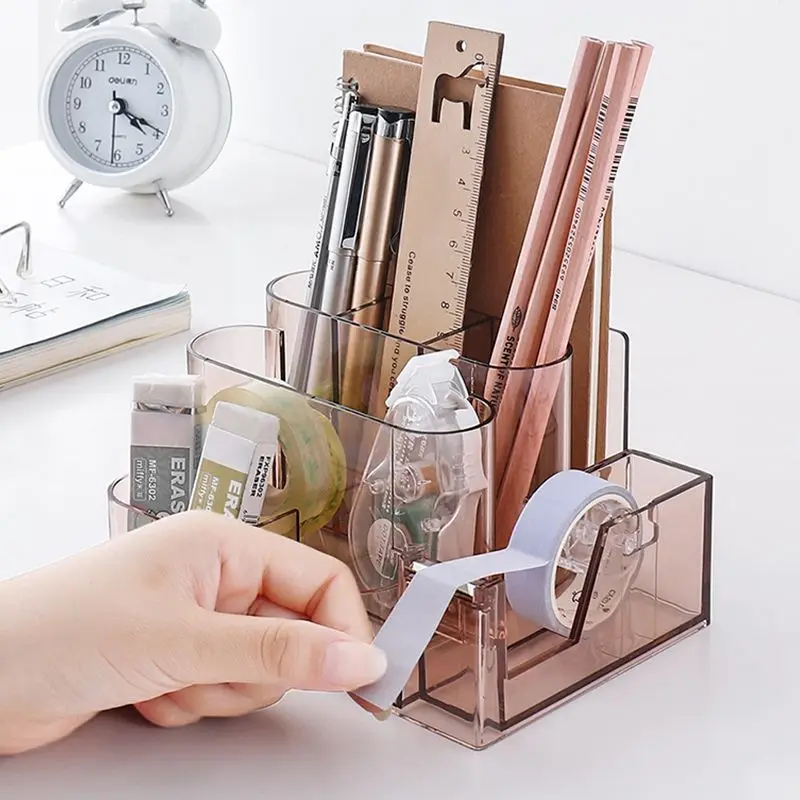 Transparent Stationery Storage Box Creative Desk Organizer Plastic Compartment Pen Holder Office Accessories organizador