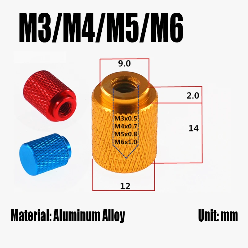 1PCS M3 M4 M5 M6 Color Aluminum Heighten Knurled Thumb Nut Blind Hole Extended Step Hand Tighten Nut Adjusting Nut For DIY/Model