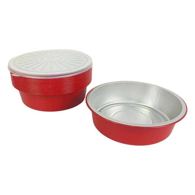 50Pcs Round Aluminum Foil Containers 1200ml Thick Disposable Baking Pans Heat Resistant BBQ Grilling Foil Trays Festival Plating