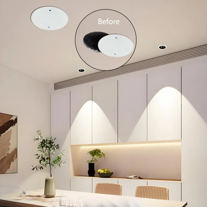 غطاء سقف معدني أبيض مقاس 5 بوصة، ثقوب متباعدة 2.75 بوصة، غطاء 3-1/2 بوصة فتحات صندوق مستديرة/مؤمن في السقف #5