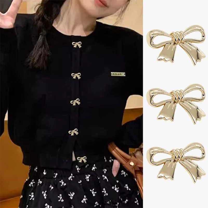 10pcs Classic Beautiful Metal Hollow Bow Buttons College Style Cardigan Shirt Dress Fashion Elegant Decorative Buttons