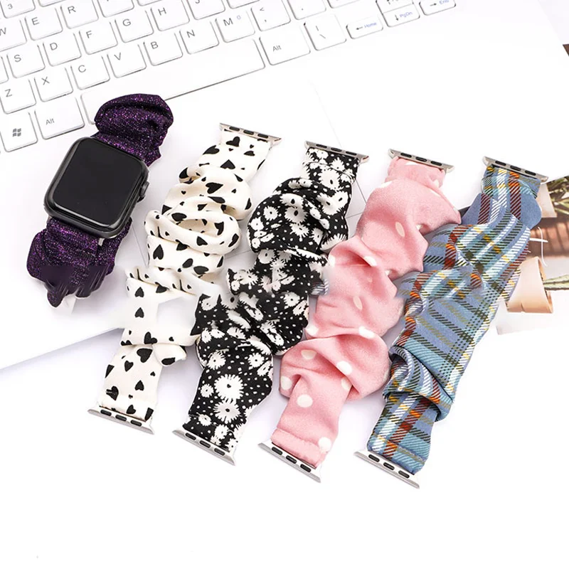 Scrunchie Strap for Apple Watch Band 45mm ultra 2 49mm 44mm 41/40/38/42mm Elastic nylon Bracelet iwatch series 9 8 7 6 5 4 3 SE