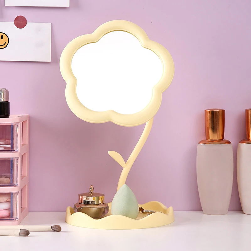 Flower Shaped Makeup Mirror Student Desktop Dormitory Beauty Makeup Mirror Girl Dressing Table Hanging Jewelry Princess Mirror