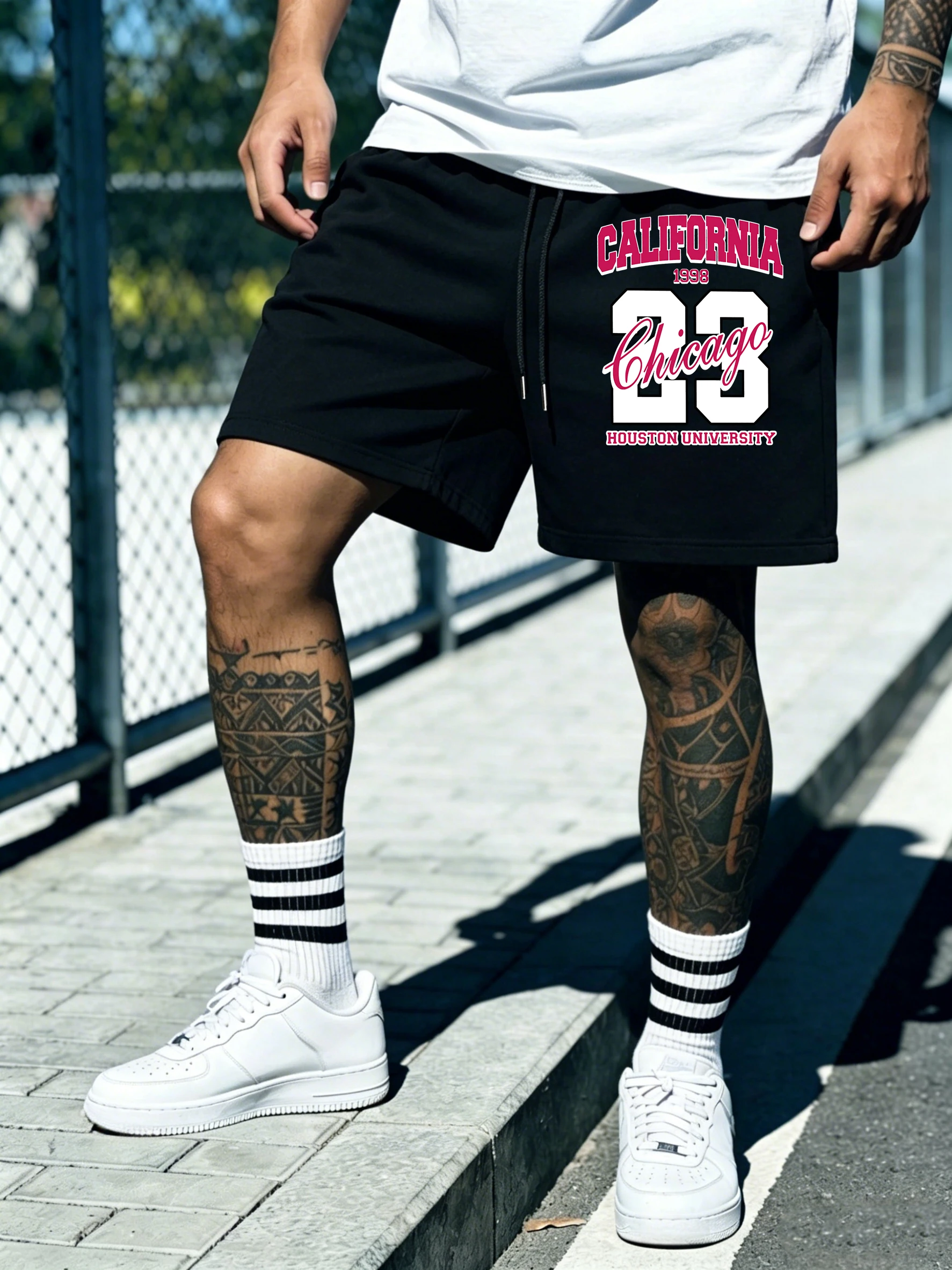 California Chicago Houston University Prints Retro Male Pants Summer Soft Casual Shorts Loose Sportswear Fashion Drawstring Pant