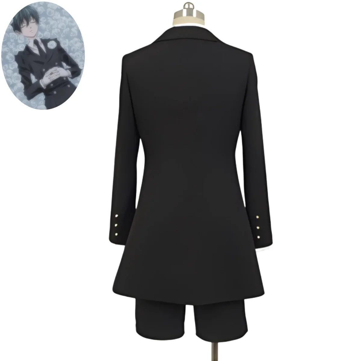 Disfraz de Anime Black Butler Ciel Phantomhive Smile para hombre y mujer, disfraz de Cosplay, atuendo funerario, abrigo negro, peluca uniforme, abrigo trasero, traje de Carnaval