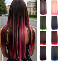 24Inch Synthetic Long Straight Clip-in Hair Extensions One Piece 5Clips Multicolor Ombre Pink Red Blue for Women