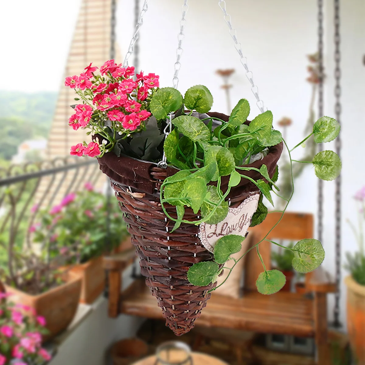 

1pc Hanging Rattan Basket Wicker Cone Wall Decor Plant Holder Natural Banana Leaf Braided Maize Rope Coffee Color