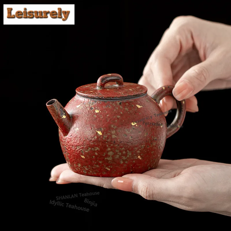 

220ML Red Mountain Gold Sprinkled Teapot Ancient Tea Infuser Pot Tea Soaking Kettle With Strainer Teaware Accessories Decoration