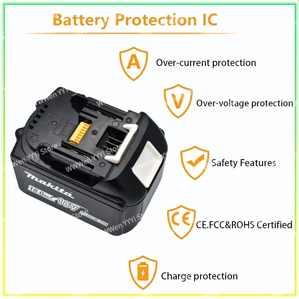 بطارية بديلة قابلة لإعادة الشحن من ماكيتا ، مؤشر ليد ، 18 فولت ، 18.0Ah ، BL1830 ، BL1830B ، BL1840 ، BL1840B ، BL1850 ، BL1850B