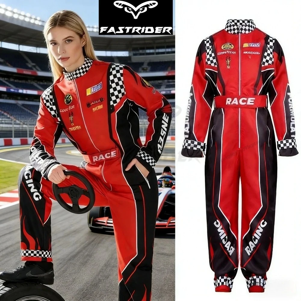 Adult Racer Cosplay Costume Red Classic One-Piece Racing Uniform For Men Women Halloween Karting Training Jersey