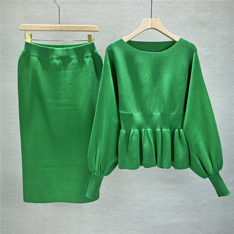 Spring Autumn 2 Piece Women  Tracksuits Fashion Knitted Pant Set Ladies Sweater Suit Vintage Fashion Ladies 2 Piece Set