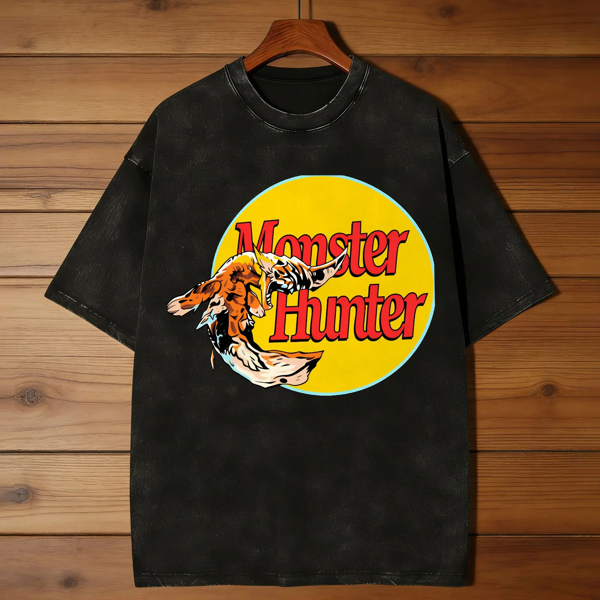 Vintage Washed T-Shirt Monster Hunter World Pro Logo Cotton T Shirts  Hip Hop Tshirt for Couple Summer Y2K Classic Printed Tees