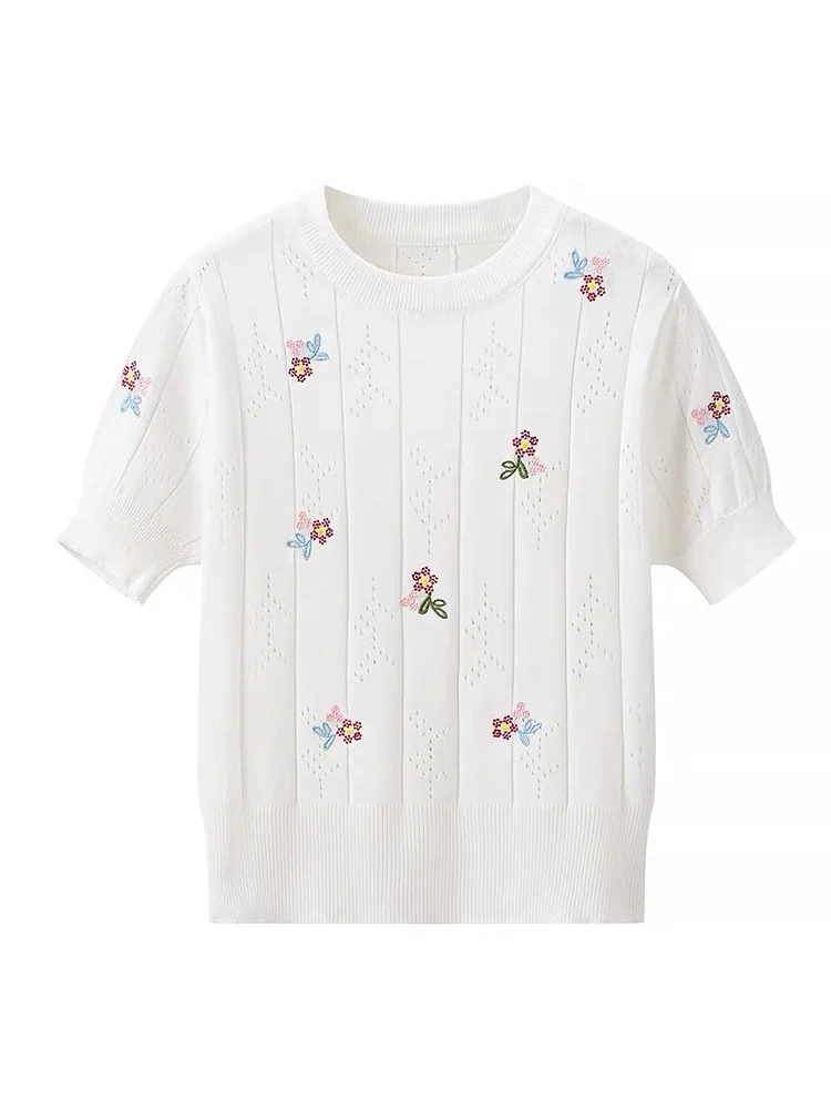 

Женский свитер с вышивкой, стильные футболки в уличном стиле с коротким рукавом и круглым вырезом, лето 2019