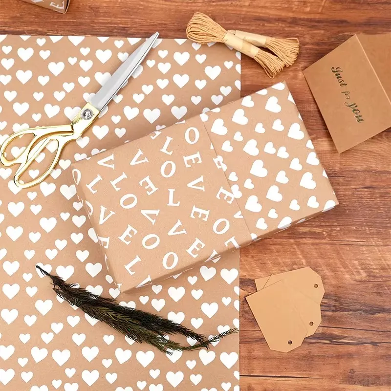 

43x300cm Large Size Valentine'S Day Gift Wrapping Paper Double-Sided Gift Retro Kraft Paper Festival Party Diy Craft Papers